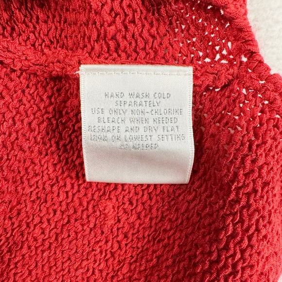 Orange Red Sleeveless Knit Shell Top Crochet Beaded Shoulders Keyhole Tie Boho - Picture 6 of 6